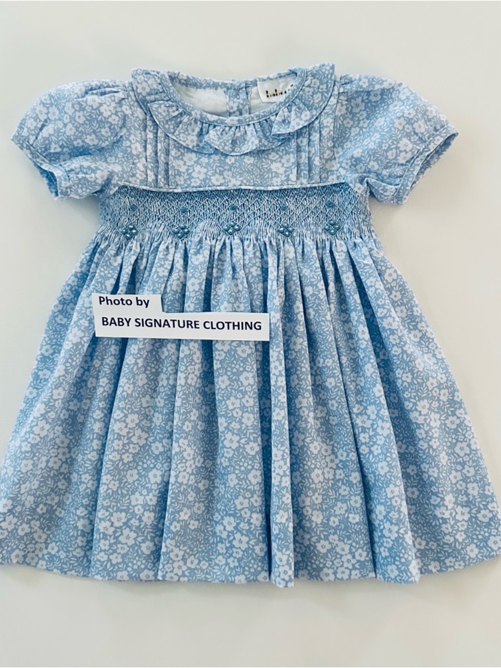 Babeeni 18 Months Baby Girl Blue White Floral Smocked Dress Party